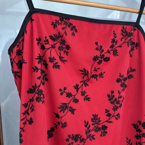 Y2K Vintage Floral Slip Dress Medium Punk Witchy Black Red Mesh Whimsigoth Maxi - Picture 2 of 7